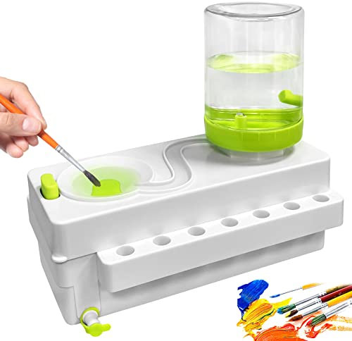 Pinselreiniger Bürstenspüler, SZBYH Brush Rinser Wasserkreislaufspüler, Multifunktionaler Pinsel Reiniger, Make up, Künstlerbedarf für Acryl, Aquarell und auf Wasserbasis, Weiß-grün, (XBQ-BL)