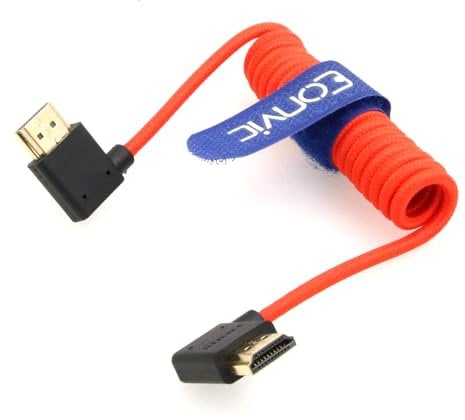 Eonvic 2.1 HDMI Coiled Cable - 8K HDMI Extender for Atomos Ninja V, Sony a7siii, Portkeys BM5 Monitor (Right to Left, Red Braided)