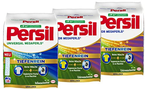 Persil Universal Megaperls (16 Waschladungen), Vollwaschmittel & 2x Persil Color Megaperls (16 Waschladungen), Colorwaschmittel hygienische Frische für die Maschine, 20 °C bis 60 °C