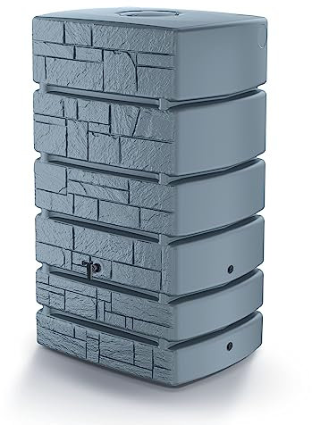 Serbatoio per Acqua Piovana Tower Stone 500L | 58,3x77,5x130 cm | 4 Punti di Attacco | Incluso Rubinetto e Sistema di Raccolta Acqua | Cisterna da Giardino | Colore Grigio Design Moderno