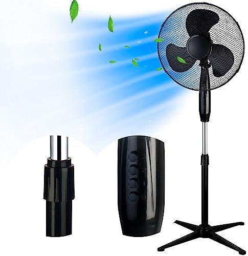 EXTRALINK Ventilateur sur pied 45W Ø40 cm – 3 vitesses, Fan avec oscillation horizontale, Inclinaison et hauteur réglables – Design noir moderne pour chambre, salon, bureau, maison