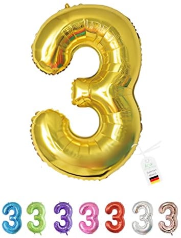 LITTLE BIRTHDAY | Zahlen Luftballon | Folienballon | Helium Gas Balloon Ballon | 101 cm | 0 1 2 3 4 5 6 7 8 9 in vielen Farben | Geburtstag | Kindergeburtstag | Deko | gold 3
