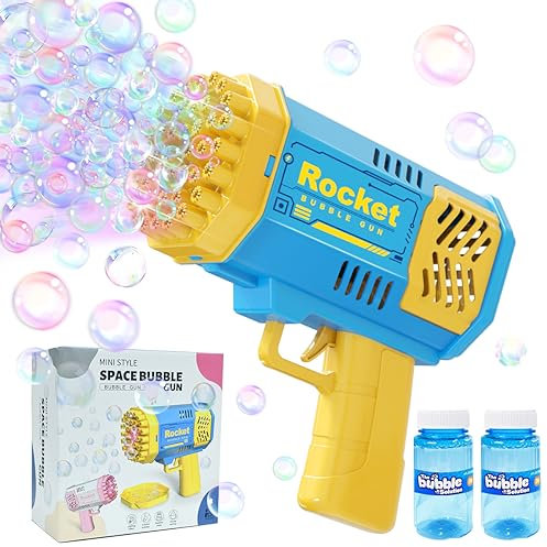 Bubble Machine Age 3+ for Kids, 40 Holes Bazooka Bubble Gun Machine 4 Lighting with 2 Bubble Solution, 5000+ Bubbles Per Min Bubble Maker Outdoor Toys for Girls Party, Kids Toys (Blue-40)