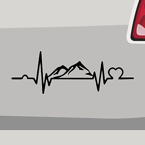 Stickerfreaks Herzschlag Berge Aufkleber Outdoor Sticker Abenteuer Auto Bike Decal Vinyl Alpen Aufkleber Größe: 10x3,5cm (S) | Farbe: 10-weiß | Outdoor Sticker Kleber Deko Tuning Auto-Folie