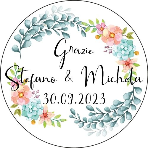 Etichette adesive personalizzate con nome matrimonio fidanzamento nozze wedding. Set da 100 pezzi, dimensioni dai 3 ai 10 cm
