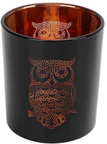 LEMCC Schwarzer Eulen-Kerzenhalter, Glas-Votivkerzenhalter, Teelicht-Kerzenhalter, Stiftständer-Kerzenständer, Romantischer Teelicht-Kerzenhalter für die Home-Office-Bar