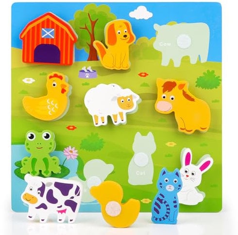 Holzpuzzle ab 1 2 3 Jahr, Montessori Spielzeug, Puzzle Holzspielzeug, Lernspielzeug für Jungen und Mädchen, Kinder Geschenke (Tier Motive)