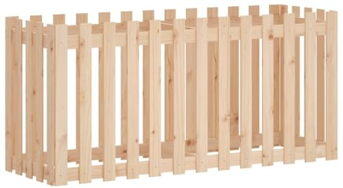 vidaXL Hochbeet, Pflanzkasten mit Lattenzaun-Design, Frühbeet Pflanzbeet für Garten Terrasse, Gemüsebeet Blumenkasten, 150x50x70 cm Massivholz Kiefer