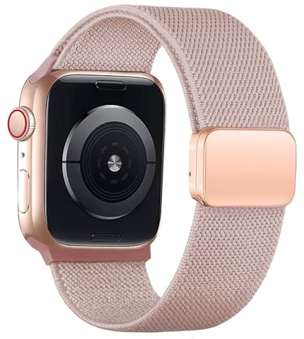 Correa elástica magnética para Apple Watch 44mm 42mm 45mm 49mm Mujeres Hombres,Brazalete de nylon trenzado correas deportivas de repuesto para iWatch ultra 2/ultra Series 9/8/7/6/5/4/3/2/SE,Rose foncé