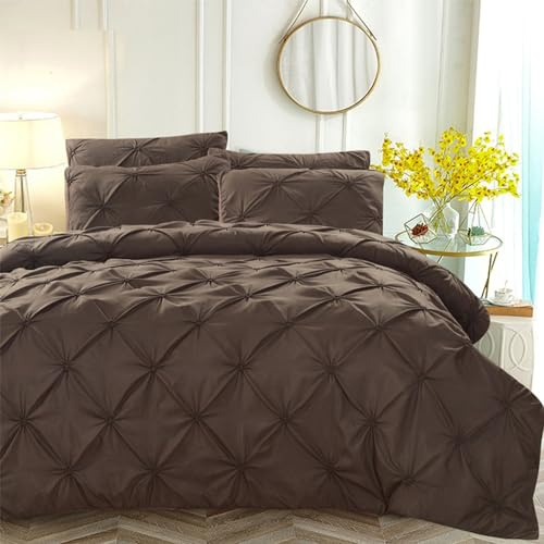 Luofanfei Plissee Bettwäsche 155x220 Braun Pinch Pintuck Plisseefalten Bettwäsche Set Quetschfalten Geometrisches Microfaser Aesthetic Bettbezug 155 x 220 und 2 Kissenbezüge 80x80 mit Reißverschluss