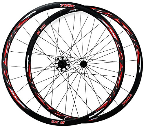 Rennrad-Felge, Ultraleicht, abgedichtetes Lager, 700C QR, doppelwandiger Laufradsatz aus Aluminiumlegierung, 700C, Rennrad-Laufrad vorne + Hinterräder, C/V-Bremse, 7–12 Gänge (rot 700C)