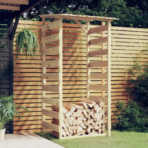 Mengtu Pergolen mit Dach Gartenpergola Kaminholzregal Holzunterstand Brennholzunterstand Unterstand Feuerholzregal 100x90x200 cm Kiefernholz Imprägniert Garten Möbel