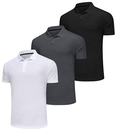 Djtnzdm Mens Polo Shirts Function Short Sleeve Breathable Golf Gym Polo for Men Quick Drying Basic Summer Tops Multipack XL Black Grey White