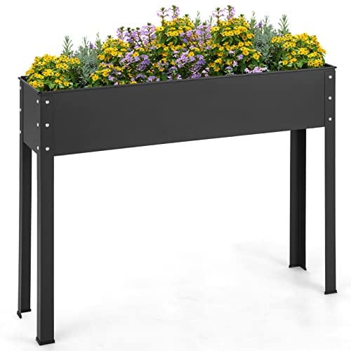 COSTWAY Hochbeet Metall, Pflanzkasten Garten, Blumenbeet mit Entwässerungsloch, Gartenbeet Pflanzkübel Pflanzbeet, für Obst Blumen Gemüse, für Terrasse Balkon Outdoor, 102x26,5x80cm (Schwarz)