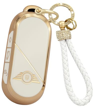 KUNIO Schlüsselhülle Passt für BMW Mini Cooper Countryman One 2023 2024 Schlüsselschutz TPU Schlüsselcover Bling Schlüsselanhänger Weiß