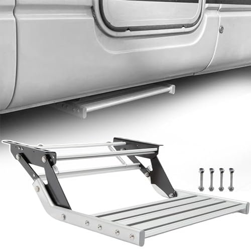 GXXINGIN Gradini di Ingresso per Camper, Scale Pieghevoli manuali in Alluminio, gradini per roulotte, Kit stabilizzatore per gradini per Camper, per roulotte, Case mobili, Camper (Strato Singolo)