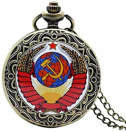 JFNHUTL Retro-Taschenuhr mit Russland-Sowjetunion, russische Flagge, Hammer- und Sichel-Abzeichen, Haken-Design, UDSSR-Halskette, Kette, Geschenk für Männer und Frauen