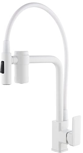 Shower Head Rubinetto da Cucina con Filtro dell'Acqua Integrato, Miscelatore monocomando filtrato 2 in 1 Rubinetti per lavello da Cucina con spruzzatore Estraibile, Rubinetto con Bocca Girevole a