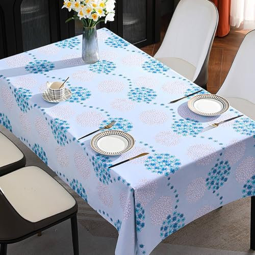Musihy Dining Table Tablecloth, Square Table Cloth, Hydrangea Flowers Pattern Decorative Table Cover for Kitchen, Easy Clean, Blue, 140x140cm(55x55in)