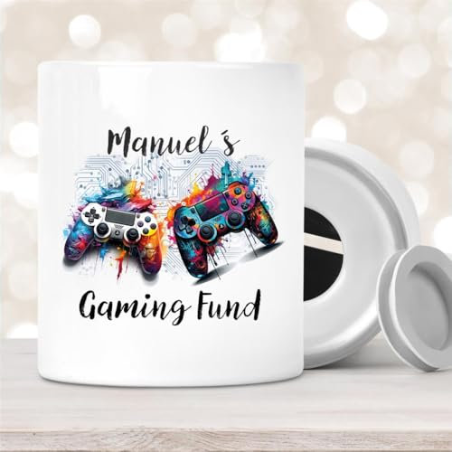Spardose mit Wunschname Gamer 1, Controller, Gamer Fund, Personalisiert