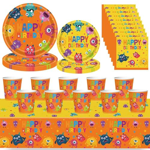 51 Stück Monster Partygeschirr, Monster Party Partygeschirr, Monster Thema Party Geschirr, Monster Deko Gebutstag Geschirr Kit Dessert Teller Servietten Tassen, Kindergeburtstag Tischdeko