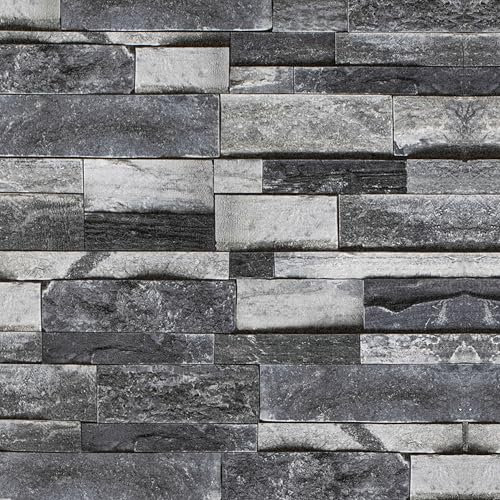 AMIGO Papel Pintado Autoadhesivo Ladrillo Vintage Gris - Panel Decorativo Pared con Textura 3D de Ladrillo Envejecido - Pegatina Reutilizable para Cocinas/Salas 44.5x500cm