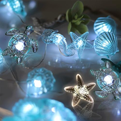 Sunshine smile Catena luminosa con animali marini, 2 m, 20 LED, per cameretta dei bambini, catena luminosa a batteria, catena luminosa per interni della cameretta dei bambini, catena luminosa a