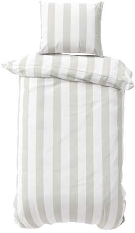 Visaggio Bettwäsche Baumwolle Jersey 135x200 cm Bettbezug Garnitur Set YKK Reißverschluss Grau Weiß gestreift 4-Jahreszeiten 2 teilig