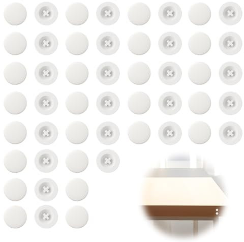 keyxer 50 Pièces - Capsules de Protection Blanches Autocollantes pour Vis de Meubles, Bouchons Ronds à Fixation Rapide sans Outil, Inclut des Caches-Vis Amovibles et Rabattables