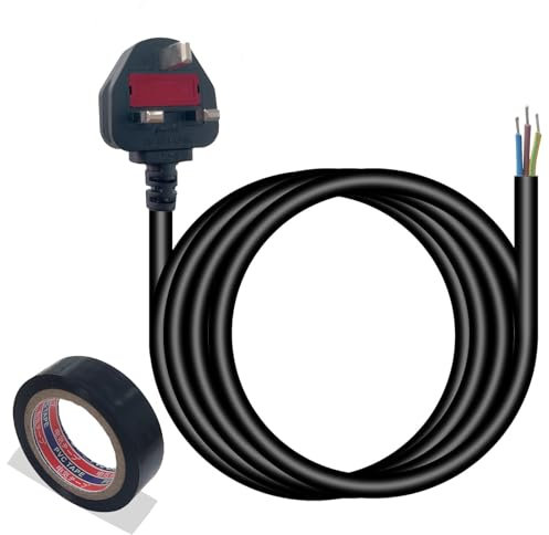 13 Amp Plug UK Equipped with Insulating Tape, 3 Core Electrical Cable with 13A Fused, Compliant with BS-1363 Standard, 1.5 m (4.9ft) UK Plug Power Cord Compatible with Various Electrical Equipment