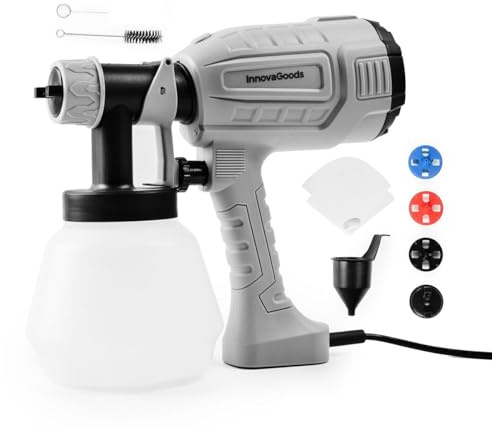 InnovaGoods® lackierpistole500W, elektrische Farbspritzpistole 1L Kapazität, 800 ml/min farbsprühsystem, Farbspritzpistole mit Einstellbarer Intensität, Farbspritzpistole für Wände und Decken