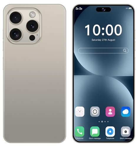 I15 PROMAX Teléfono Desbloqueado, Android 13,7.3 Pulgadas Pantalla AMOLED de Alta definición Smartphone, Batería de 8000mAh, / Bloqueo de Huellas Dactilares / 5G / Foto/Teléfono GPS (Dorado,256)