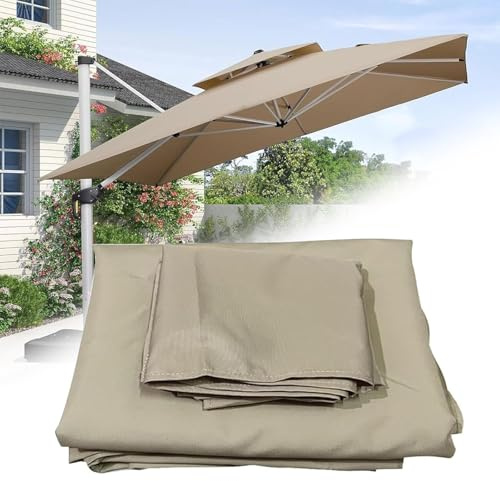 8 Ribs Outdoor Umbrella Canopy Replacement Square 3x3M 2.5x2.5M Patio Hanging Offset Cantilever Parasol Umbrella Cover Canopy, Waterproof, For Backyard Garden Beach Sun Shade Top Canopy(Light-Khaki,2.