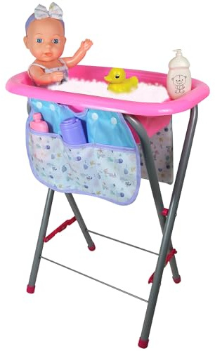 Lissi: 12 Baby Doll Bath Tub Set - Pink-Purple-Sea Design, Care Accessories, Convertible Bathing Station-Table, Swimsuit Outfit & Headband, Kids 2+