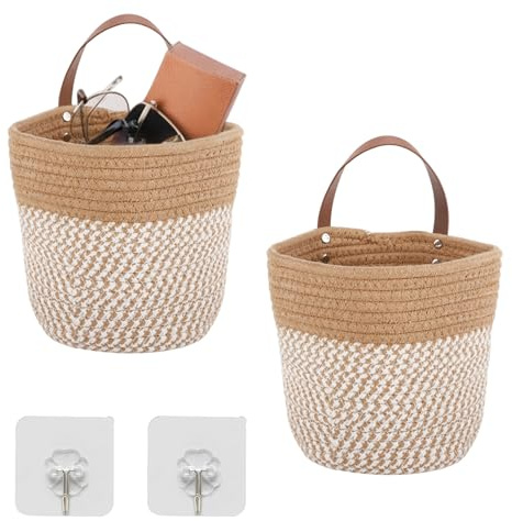 Zyiphor 2 Stück Hängekorb, Wandkörbe Baumwollseilflechten, Home Hängekorb, 16 x 18 cm Hängeaufbewahrung Bad Mit Griff Hängekörbe Korb Für Zimmer, Badezimmer
