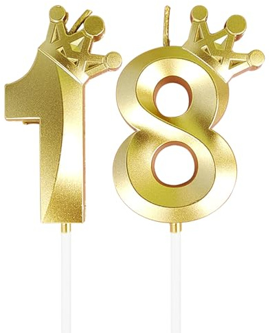AIYONG 18. Geburtstag Kerzen, Geburtstagskerze 18 Zahlenkerze 18 mit Krone, Frauen Männer 50th Geburtstag Dekorationen, Nummer 18 für Geburtstag Party Hochzeit Jahrestag Tortendekoration