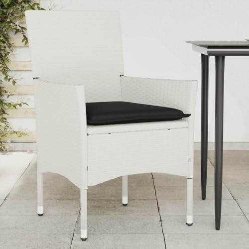 Holamys Gartenstühle mit Kissen, 2 STK. Weiß Poly Rattan, UV-beständig, 110 kg Tragkraft, Bequeme Terrassenstühle für Garten & Balkon