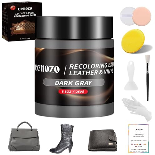 cenozo 250g Lederpflege Auto,Leder Reparatur Set Dunkelgrau,Flüssigleder Lederfarbe,Kunstleder Reparaturset Lederpflege für Ledercouch,Autositz,Vinylmöbeln,Lederschuhen bei Verblassen und Kratzer