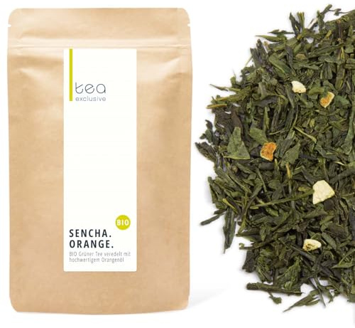 Sencha Orange, Grüner Tee BIO, 100g | Ein hochwertiger Sencha verbindet sich mit dem klaren Aroma sonnengereifter Orangen und eleganten Orangenbl&uuml;ten.