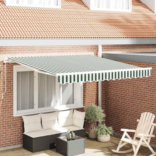 Tenda da sole verde e bianca, 300 x 250 x 165 cm, in poliestere, retrattile, per terrazza, con meccanismo a mano, per giardino e balcone, design moderno