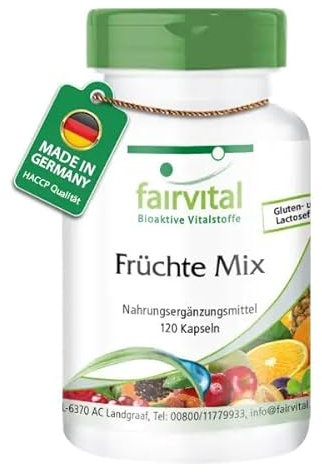 Fairvital | Früchte Mix - 120 Kapseln - HOCHDOSIERT - VEGAN - natürliches Multivitamin Obst-Pulver - mit Cranberry-Extrakt, Acerola, Spirulina u.v.m.