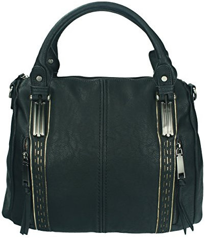 Damen Handtasche LONDON 1 Henkeltasche Umhängetasche mit Reißverschluss, Schulterriemen und zwei Henkeln Farbe schwarz