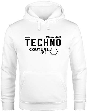 Neverless Techno Kapuzen-Pullover Hoodie Herren Männer Weiss XL