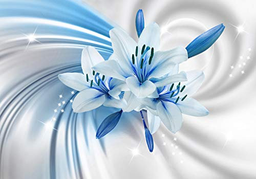wandmotiv24 Fototapete Hell blau Lilien Blüten, M 250 x 175 cm - 5 Teile, Wanddeko, Wandbild, Wandtapete, Blumen Pflanzen, Weiss M1320