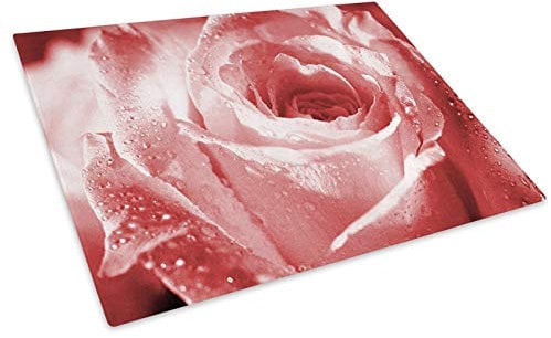 Pink Rose Rain Drops Glass Chopping Board Kitchen Worktop Saver Protector
