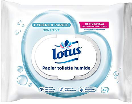 Lotus - Papier Toilette Humide Sensitive 42 Lingettes - Lot De 4 - Vendu Par Lot - Livraison Gratuite En France