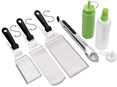 Anmarko Metal Spatula Set of 6 - Griddle Accessories kit - Grill Flat Spatula Pancake Flipper Hamburger Turner - Metal Utensil Great for BBQ Grill Flat Top Cast Iron Griddle - Commercial Grade