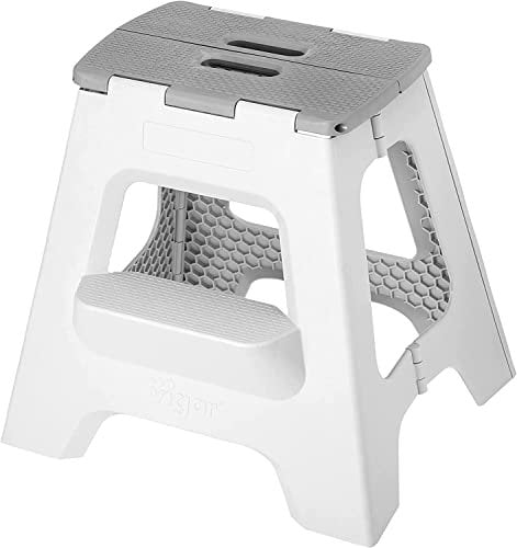 VIGAR Sgabello Livelli, Pieghevole, 40 cm, con Manici, Grigio Compatto, 40 Due gradini