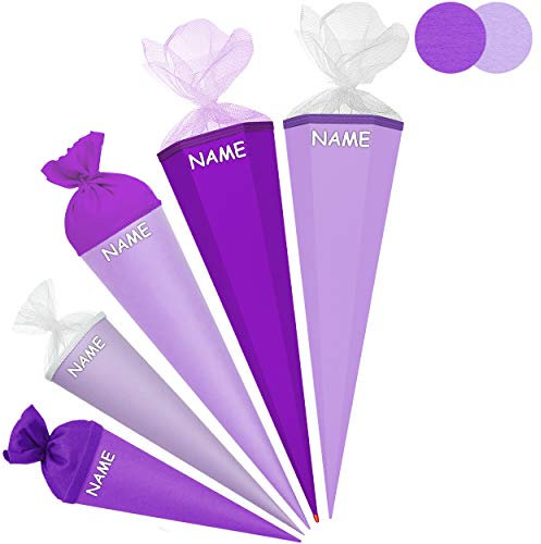 Schultüte - Rohling - LILA/kräftiges violett - 70 cm - mit Holzspitze - rund - inkl. Name - Filzabschluß - Zuckertüte - Roth - Jungen Mädchen - einfarbig u..