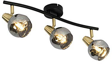 Qazqa - Art Deco Deckenleuchte I Deckenlampe I Lampe I Leuchte Gold I Messing 45 cm mit Rauchglas 3-flammig - Vidro I Wohnzimmer I Schlafzimmer - Länglich - LED geeignet E14